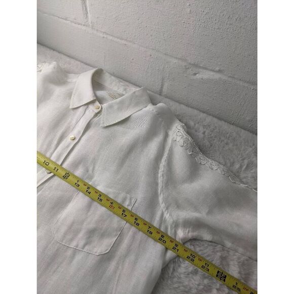Lilly Pulitzer Sea View Linen Button Down Top White Crochet Sleeve Sz‎ M Medium - Picture 7 of 9